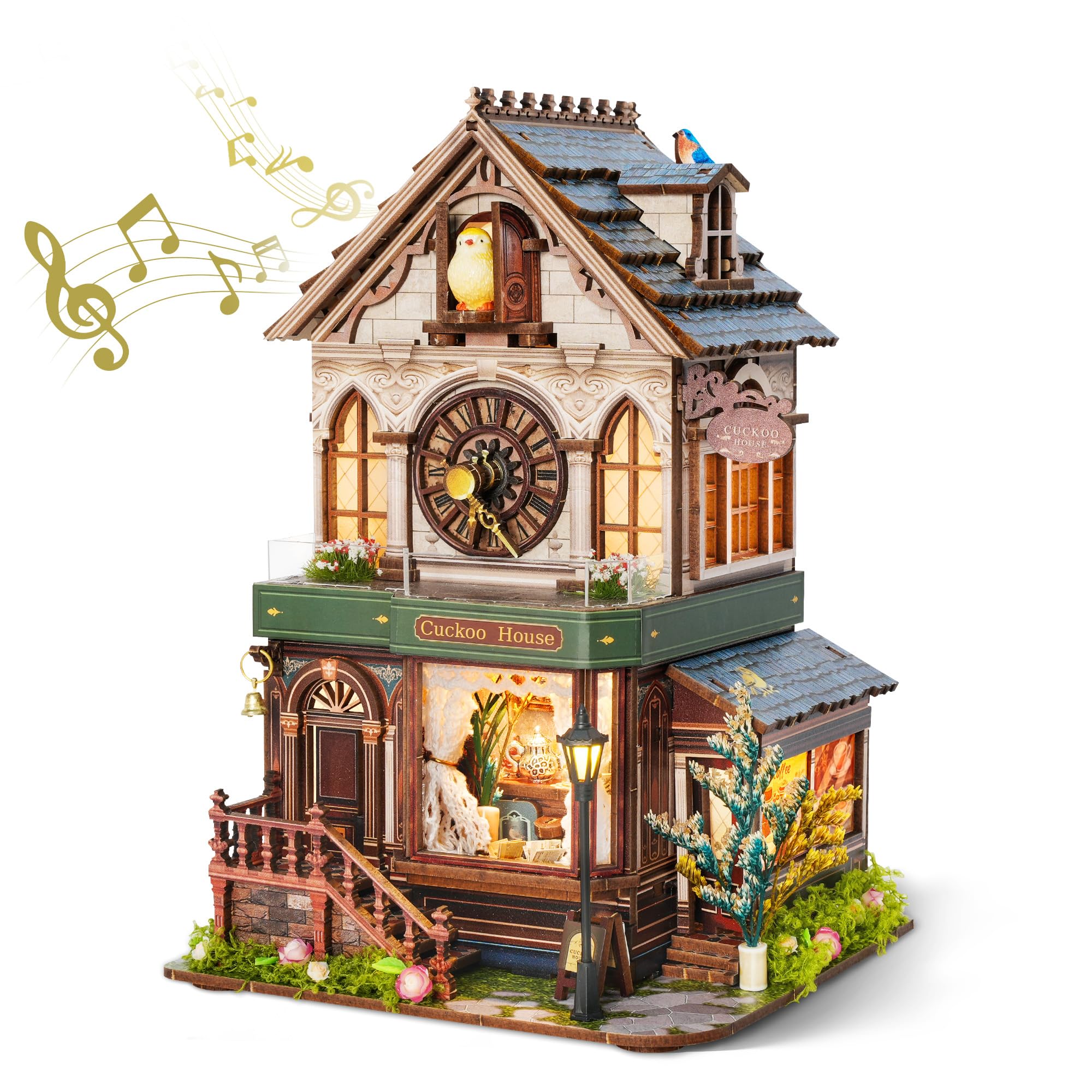 FUNPOLA Puzzle 3D en Bois Maison Miniature avec Son de Coucou, Kit Modèle Mécanique DIY Horloge à Coucou, Décoration Maison, Cadeau Créatif pour Adultes et Adolescents (Maison Coucou)