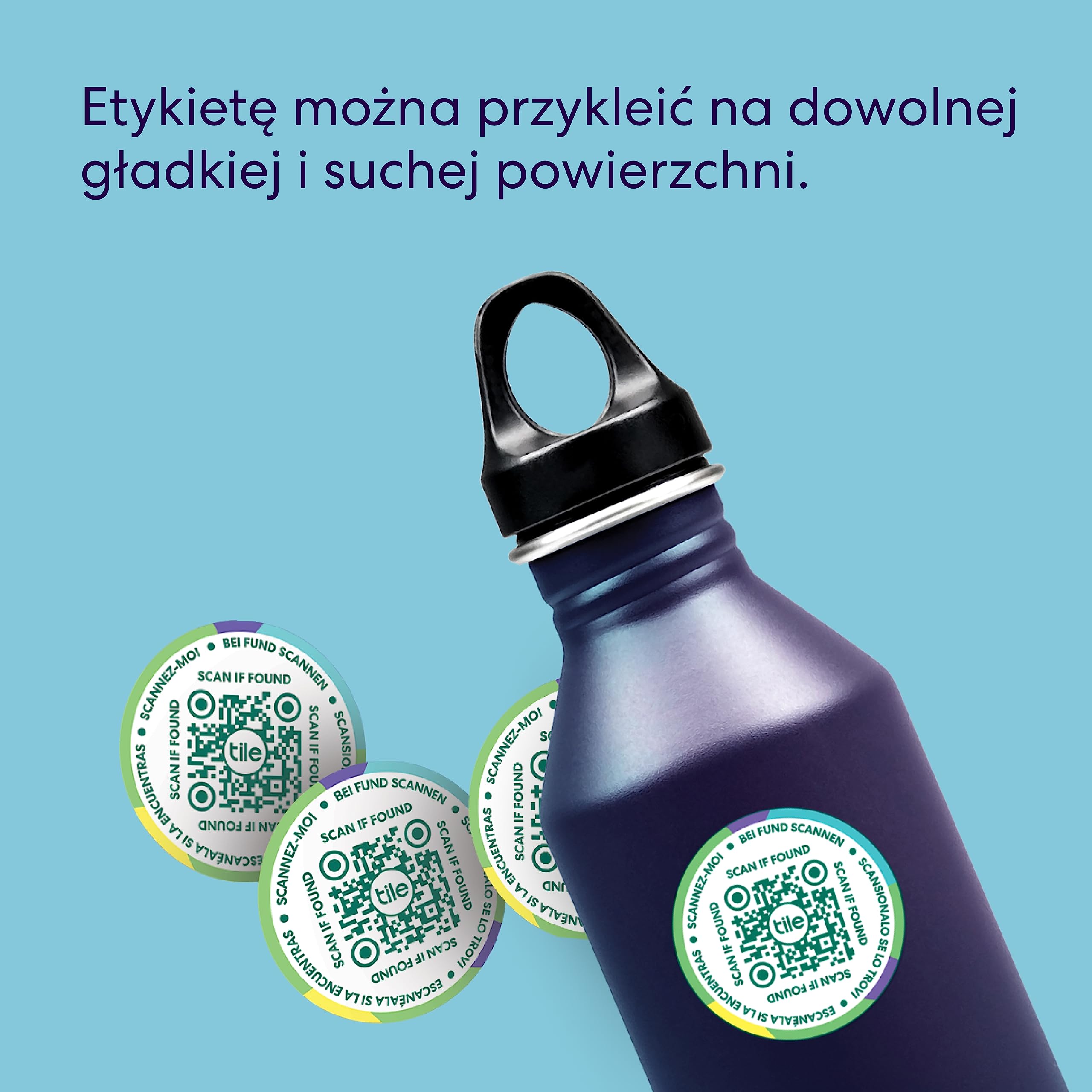 Etykiety Tile Lost and Found | Etykiety z kodami QR na laptopy, butelki z wodą, kołnierze dla psów i kotów| Urządzenia Android i iOS | Odporne na zadrapanie | Samoprzylepne | 25 etykiet