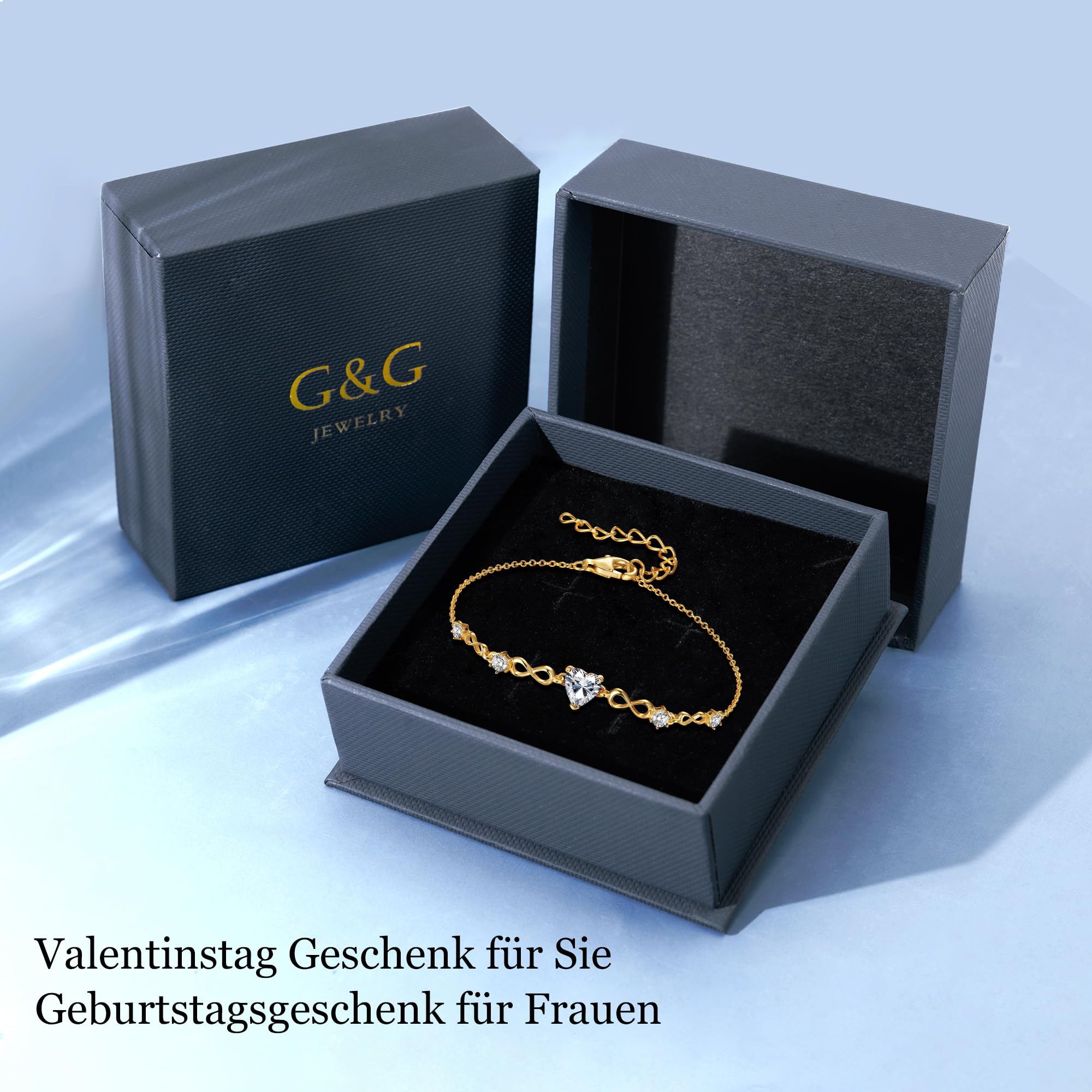 G&GEMSJEW Infinity Heart Armband Damen 925 Sterling Silber Herz Geburtsstein Armbänder verstellbar, Valentinstag Geburtstag Schmuck Geschenke für Frauen Frau Mama Freundin