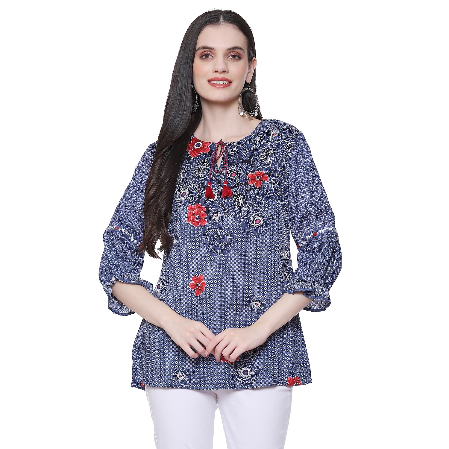 rangriti Indigo Blue Liva Straight Printed Top for Women-picture-14