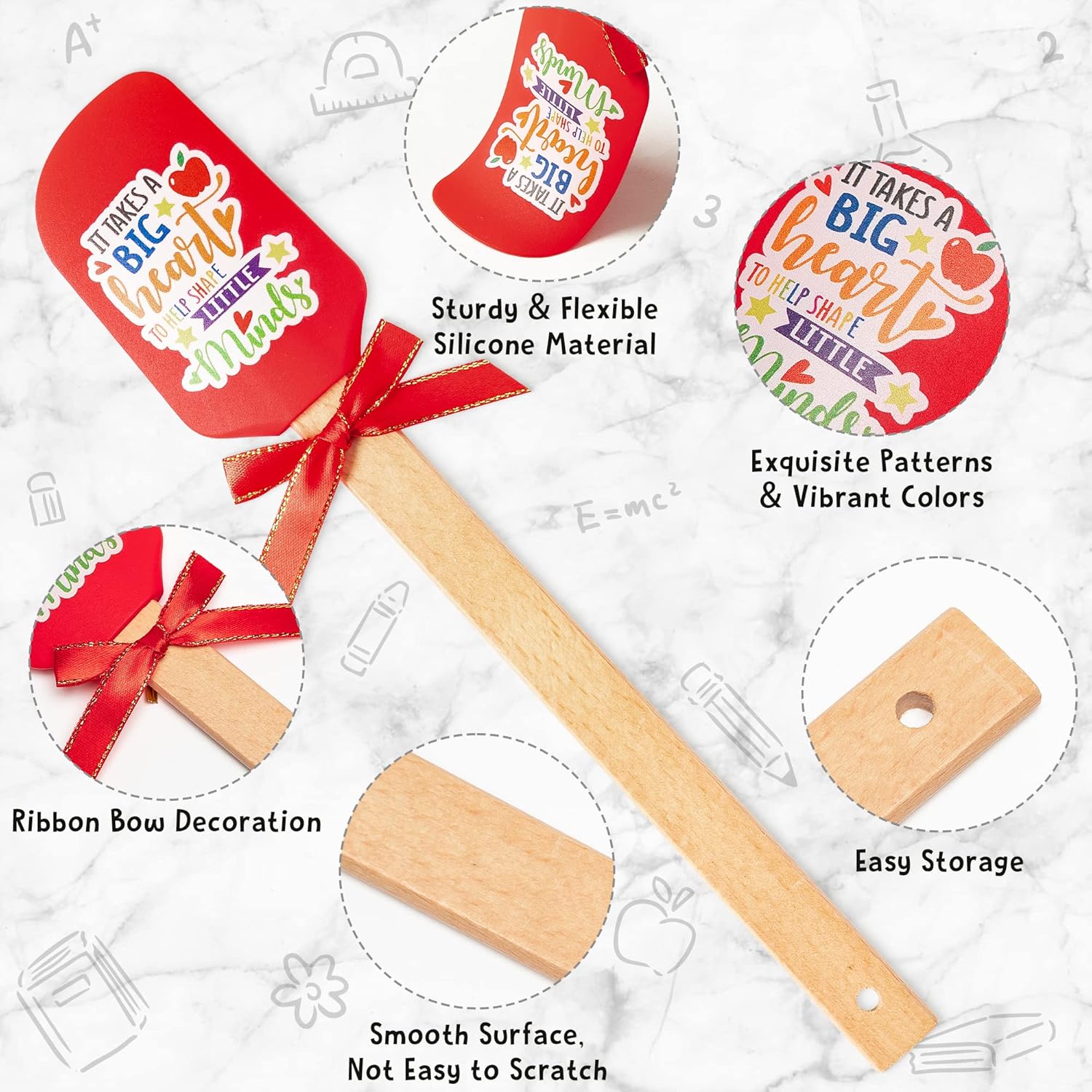 R HORSE Teacher Appreciation Gifts -5 Pack Red Funny Pot Holder Set, Heat Resistant Oven Mitt with Silicone Spatula & Greeting Card, Unique Gift for Teacher Appreciation Week Thank You Present