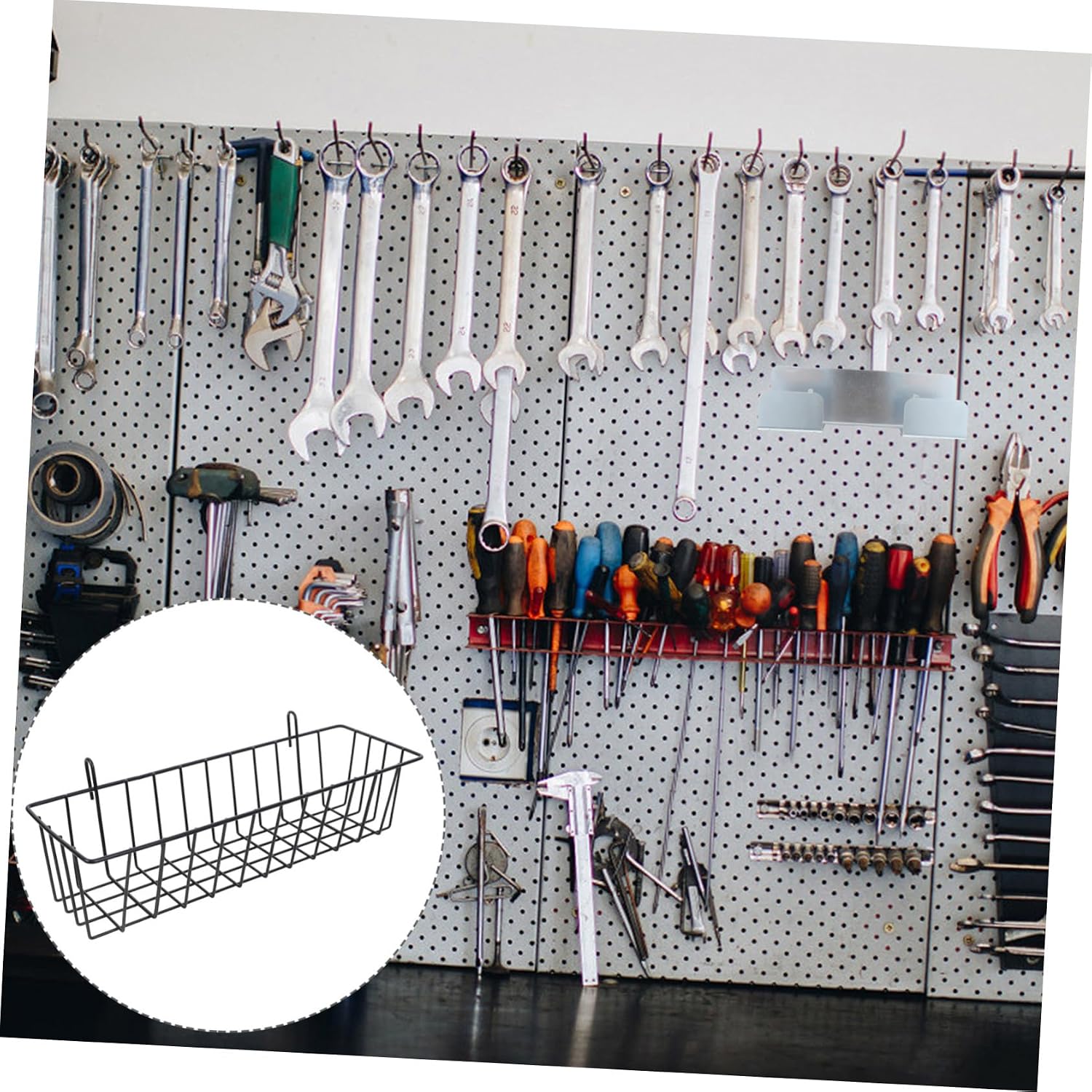 LIFKOME 2pcs Hanging Wire Baskets for Pegboard Storage Multi-use Grid Wall Organizer Cabinet Door Organizer for Home Kitchen and Bathroom Storage