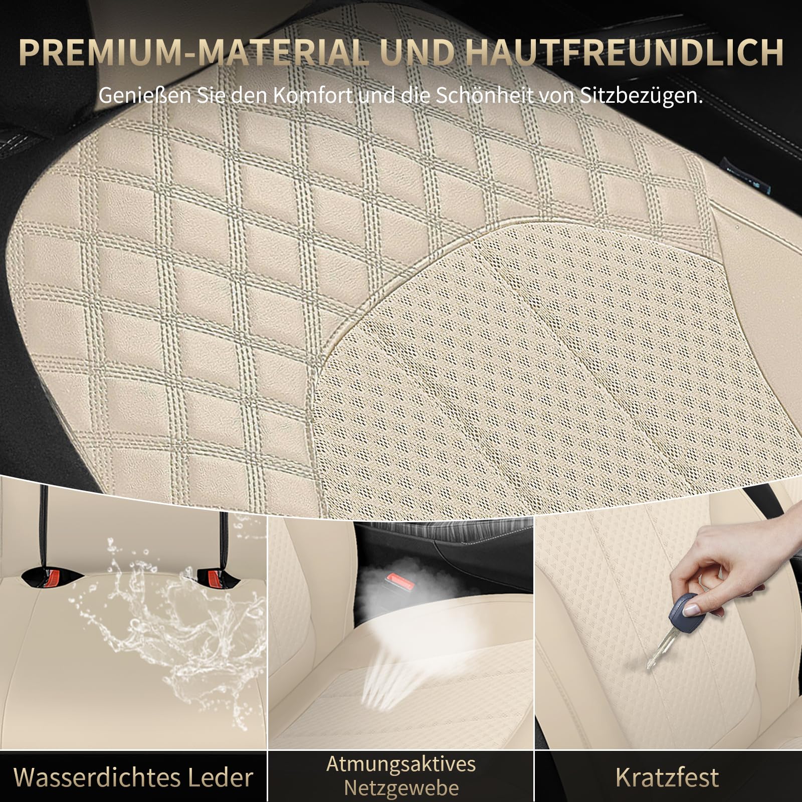 FLORICH Coprisedili per Auto Coprisedili Anteriori, in Pelle PU e Air-Mesh Coprisedili Traspiranti Coprisedili Interni Adatti alla Maggior parte Delle Autovetture, SUV (Anteriori, Beige)