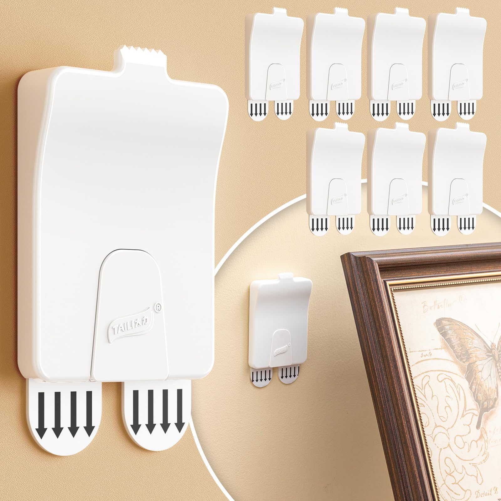Perchas para cuadros pequeños TAILI sin herramientas pack de 8 ganchos blancos de pared