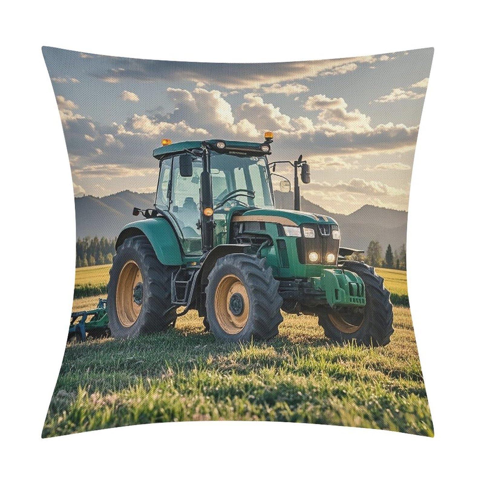 FekiLoot Tractor Agriculture Tranquil Throw Pillow Cover Soft Square Cushion Case Farmhouse Cushion Cover Decorative Pillow Cover Modern Pillowcase for Sofa Living Room Bed Home Decor 18x18 Inch