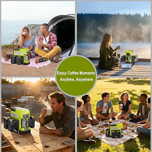 Miniatura 7 de Taingwei Cafetera inalámbrica para batería Ryobi de 18 V, cafetera de goteo portátil con molinillo de café eléctrico para RV, camping, viajes,