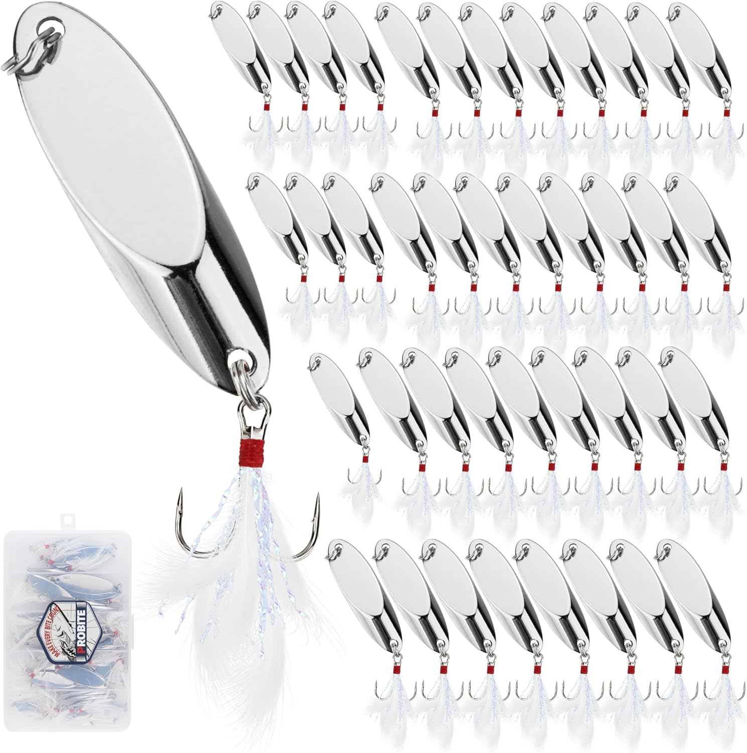 Jigging Spoon Fishing Lures 20/40PCS Kit – Metal Casting Spoon Lure Set with Treble Hooks, Mixed Sizes Spinner Baits for Saltwater & Freshwater Trout, Salmon, Bass