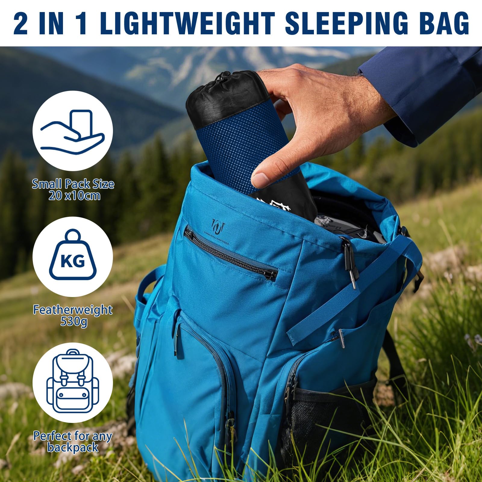 Saco de dormir de algodón ultraligero de viaje, saco de dormir de viaje con cremallera de dos vías, saco de dormir de algodón de microfibra con compartimento para almohada para camping, senderismo