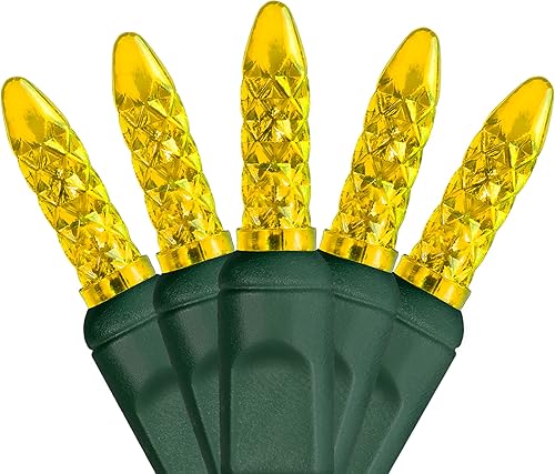 Wintergreen Lighting Luces LED de Navidad doradas facetadas M5 de 24 pies, 70 unidades, cable verde, para interiores y exteriores, grado comercial,
