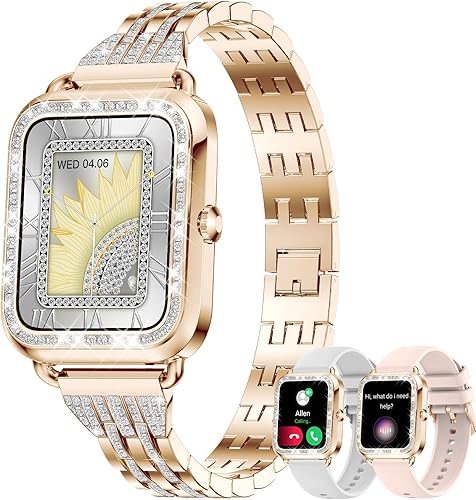 GADIXY Relojes inteligentes para mujer con diamantes (respuestahacer llamadas), pantalla táctil HD de 1.29 pulgadas, reloj inteligente Android,