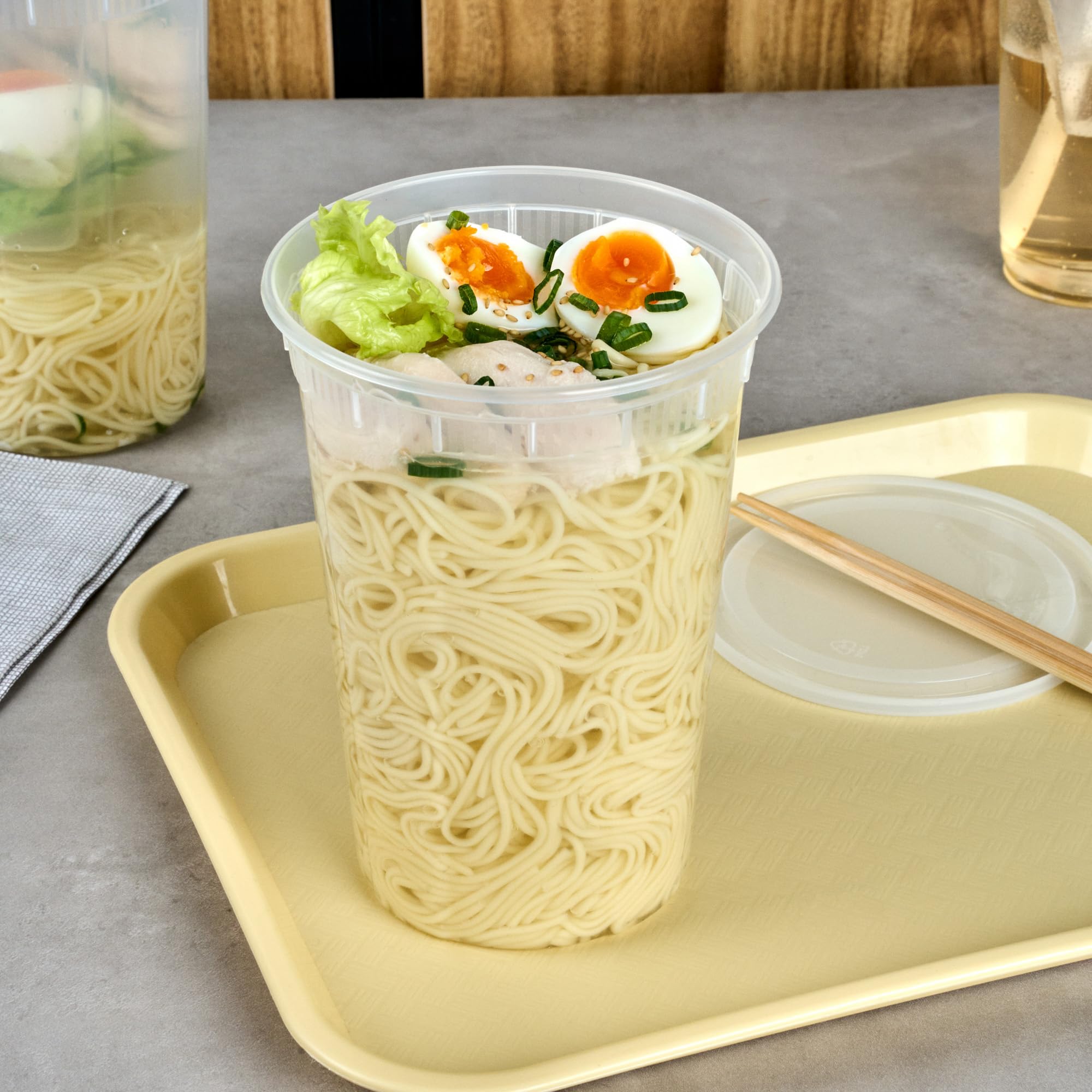 Restaurantware - Asporto - Contenedores de sopa desechables de 48 onzas, 100 recipientes de delicatessen con tapas, aptos para microondas, recipientes de plástico transparente de alta calidad,