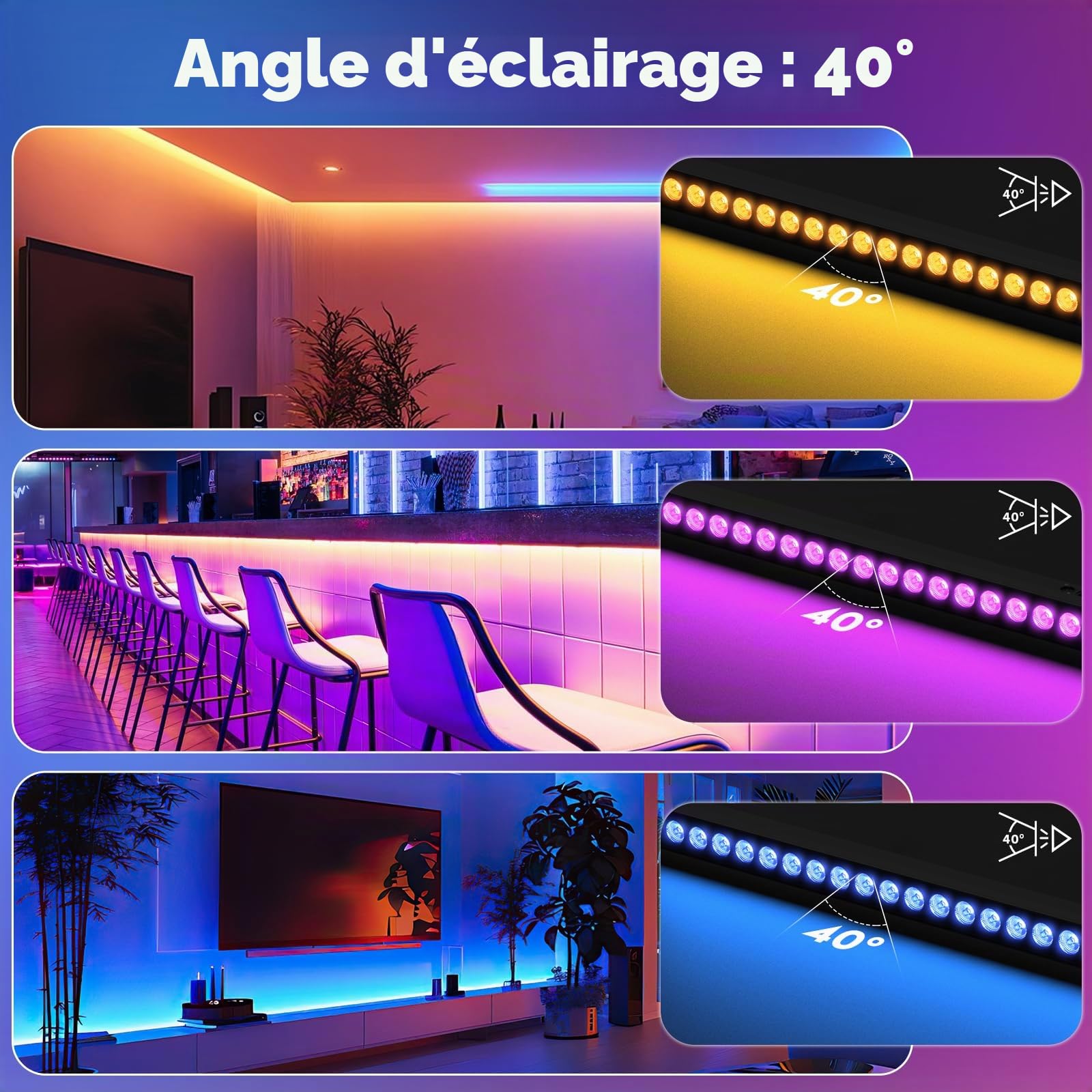 UKing LED Wall Wash Lampe 24LED 72W Lumières de Scène RGB Effet de Lumiere Bar avec Télécommande et Contrôle Sonore dmx Activé pour DJ Fete Éclairage Effets, 1 PCS