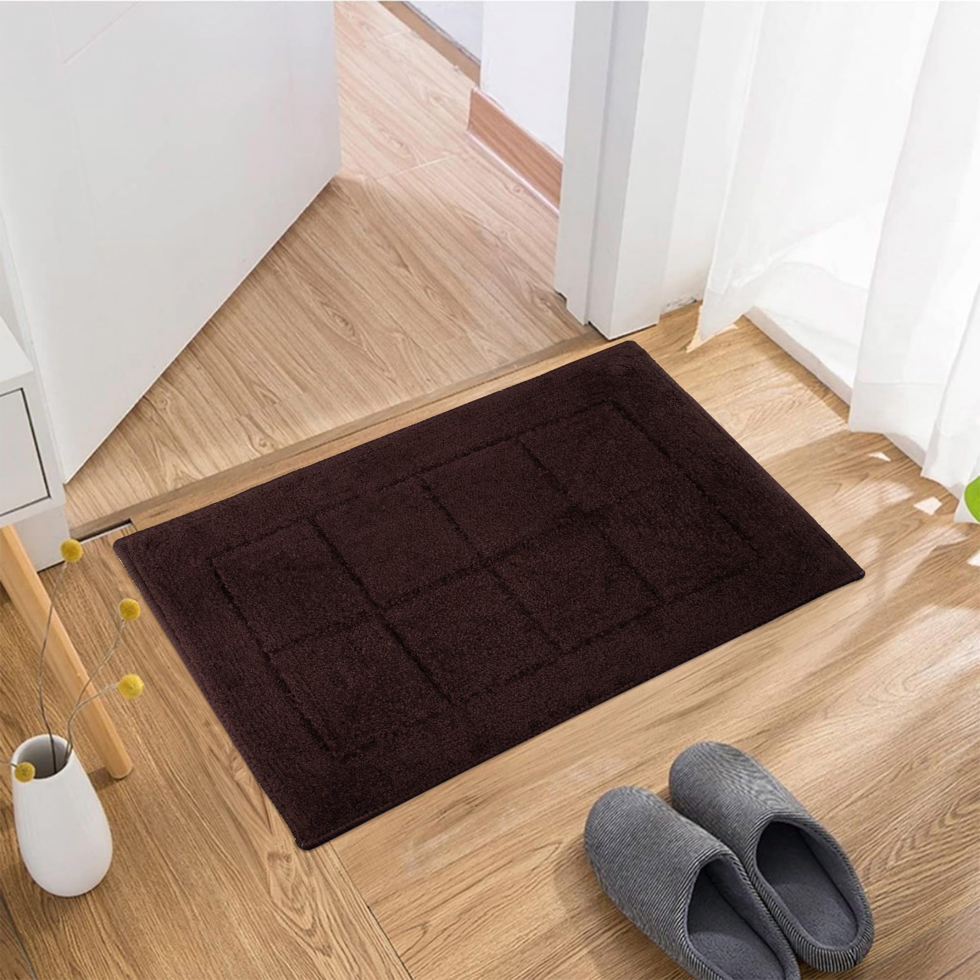 smiry 16"x24" Soft Anti-Skid Doormat for Bathroom | Aesthetic Footmat/Paydan for Home & Water Absorbing Mat for Kitchen | Bath Mats for Floor & Bathing Area | Brown