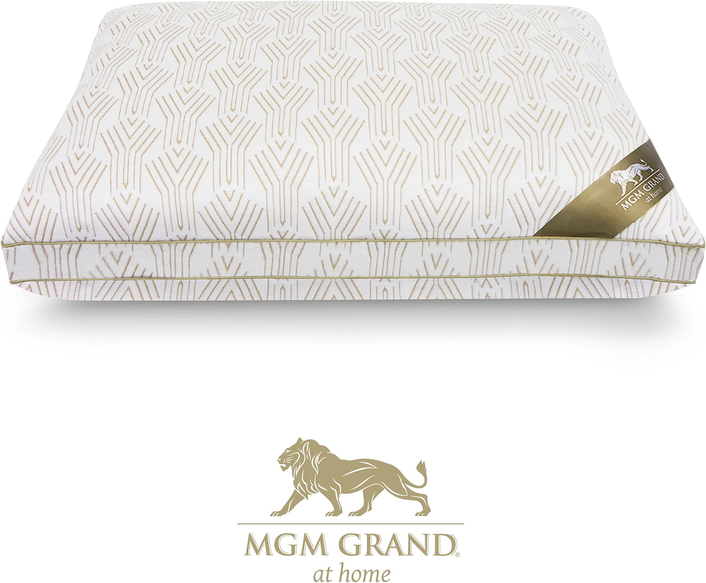 MFP-006-5J Luxury Collection High-loft Pillow, Reversible for Choice of Side Back Sleep with Firm or Soft Support, Cool Memory Foam and Gel Fiber, Standard/Queen, White/Gold