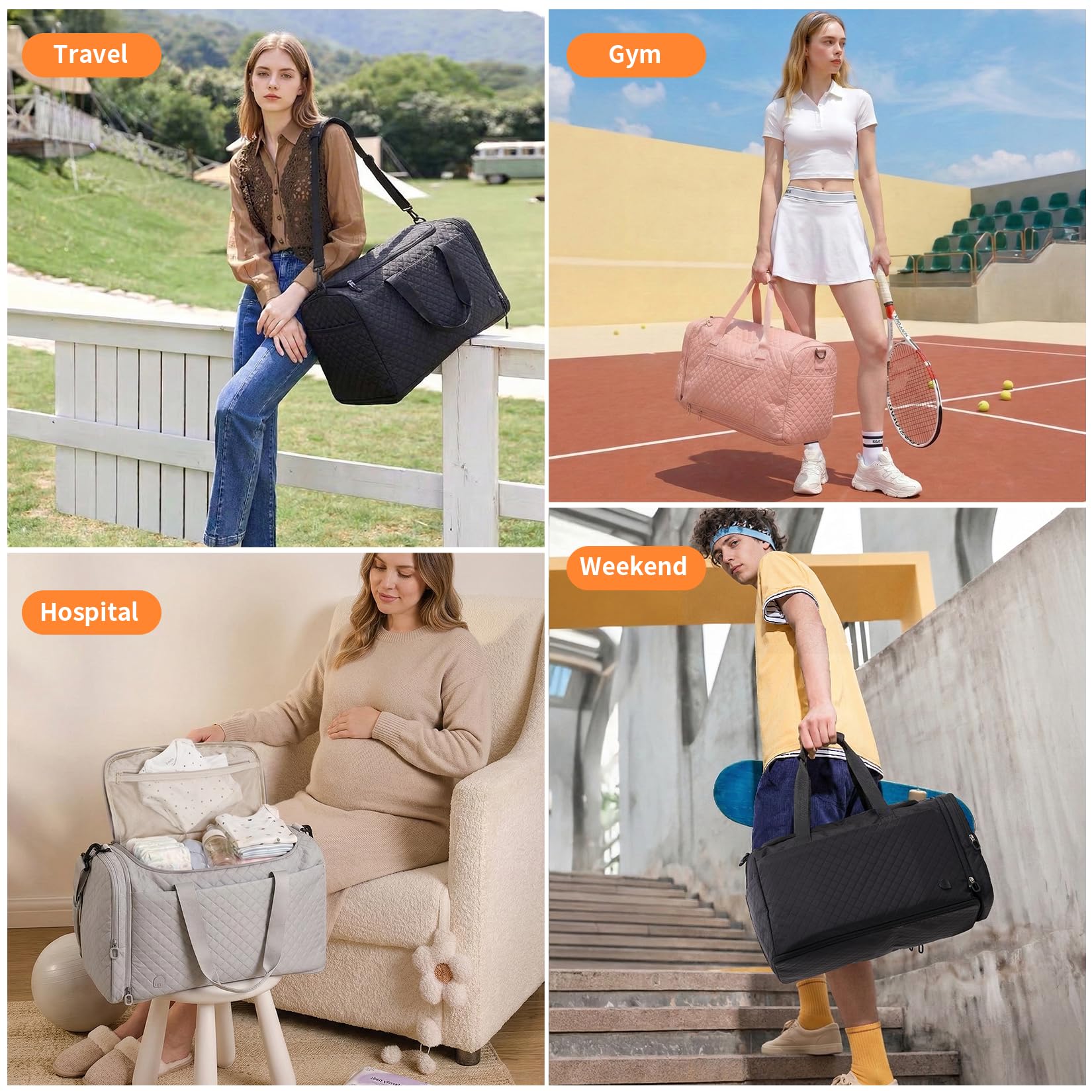 aji Reisetasche Damen Herren mit Abnehmbarer Kosmetiktasche, Separatem Schuhfach, Laptop-Fach und Feuchtigkeitsgetrenntem Fach, Weekender Leicht, Handgepäck Tasche für Reise Fitness Sport, Schwarz
