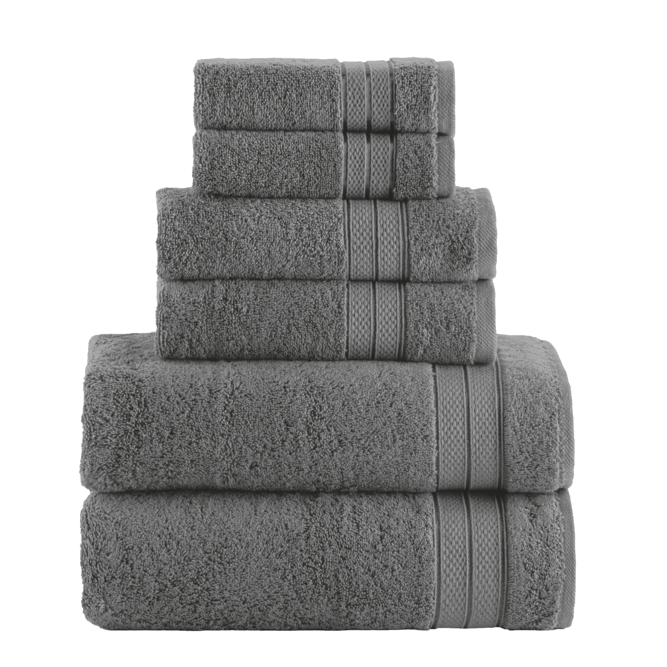 Elegant Comfort Luxury 6-Piece Towel Set, Premium Soft 100% Turkish Cotton, Three Line Popcorn Design 2 Bath Towels, 2 Hand Towels and 2 Washcloths
