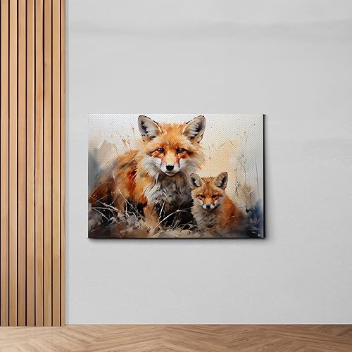 Miniatura 6 de Fox Mother Cub Print, In The Style Of Stencil,Based, Kids Wall Art, Kids Wall Art Display, Mom And Baby Animal Art Print, Canvas, Art Decor
