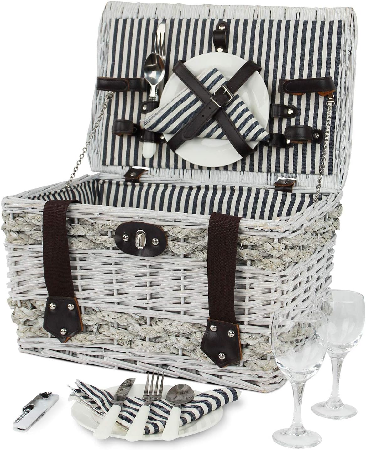 ZORMY Picnic Basket Willow Hamper for 2 Persons, Seegrass