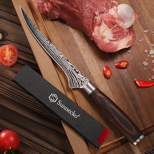 Miniatura 5 de Sunnecko Cuchillo deshuesador para cortar carne, cuchillo de filete de 6 pulgadas con funda, cuchillo de pesca de acero inoxidable de alto carbono,