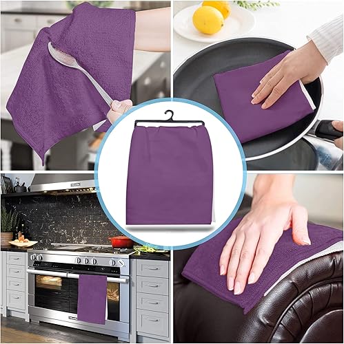 Miniatura 4 de Juego de 2 toallas de cocina y paños de cocina, color morado simple de 18 x 28 pulgadas, paños de cocina reversibles de algodón suave, toallas de