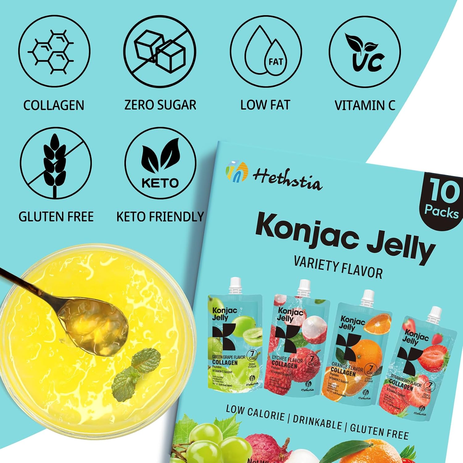 Hethstia High Protein Ramen Cup & Konjac Collagen Jelly Bundle – Spicy Beef Protein Ramen with Collagen Peptide Konjac Jelly, Low Carb, Vegan, Healthy Meal & Snack Set image 5