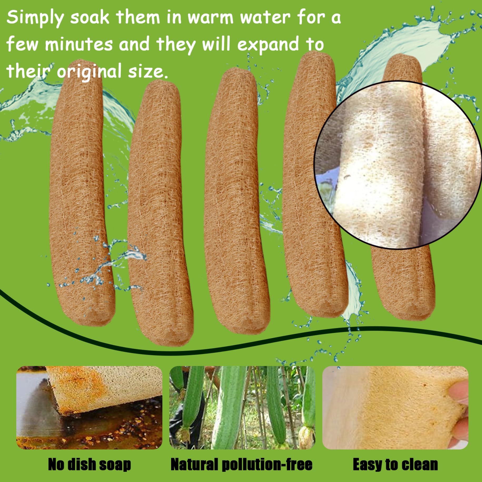 Esponja de lufa natural para ducha 5 unidades 30-40 cm para exfoliar el cuerpo suave y fácil de usar para baño para hombres y mujeres.