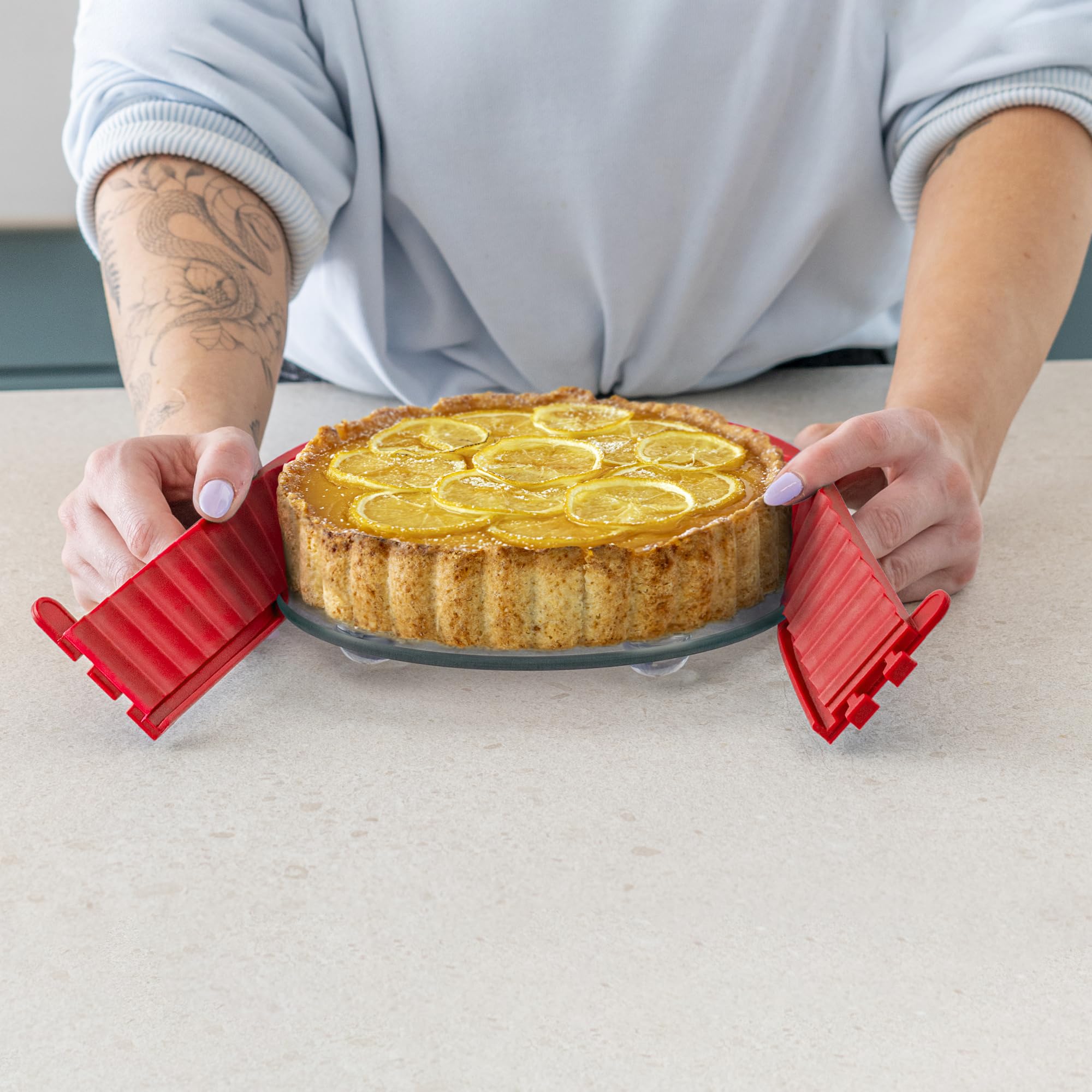 coox Molde para quiche con bandeja de cristal y patas de cristal, 18 cm (rojo), 1613301