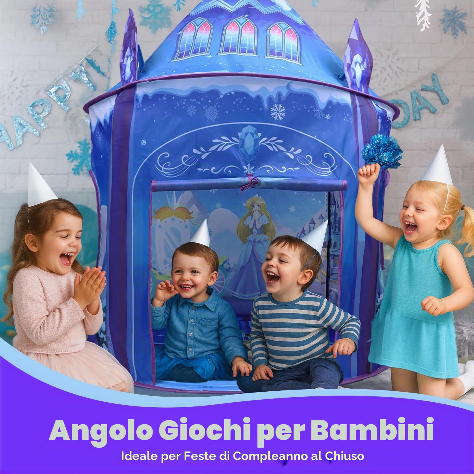 Tenda da gioco per ragazze Principessa Castello di ghiaccio Gioco di fantasia immaginativo Tenda pop-up bambini Gioco da ruolo Casa di gioca Interno Esterno Giocattolo regalo per Festa di compleanno