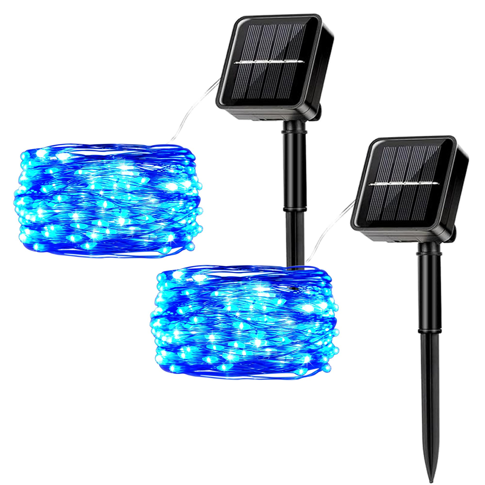 MUXIJIA Pack of 2 Outdoor Solar Fairy Lights, 12 m / 40 ft, 100 LEDs Waterproof Fairy Lights, 8 Mode Solar Fairy Lights for Decorating Garden, Patio, Yard, Party (Blue)