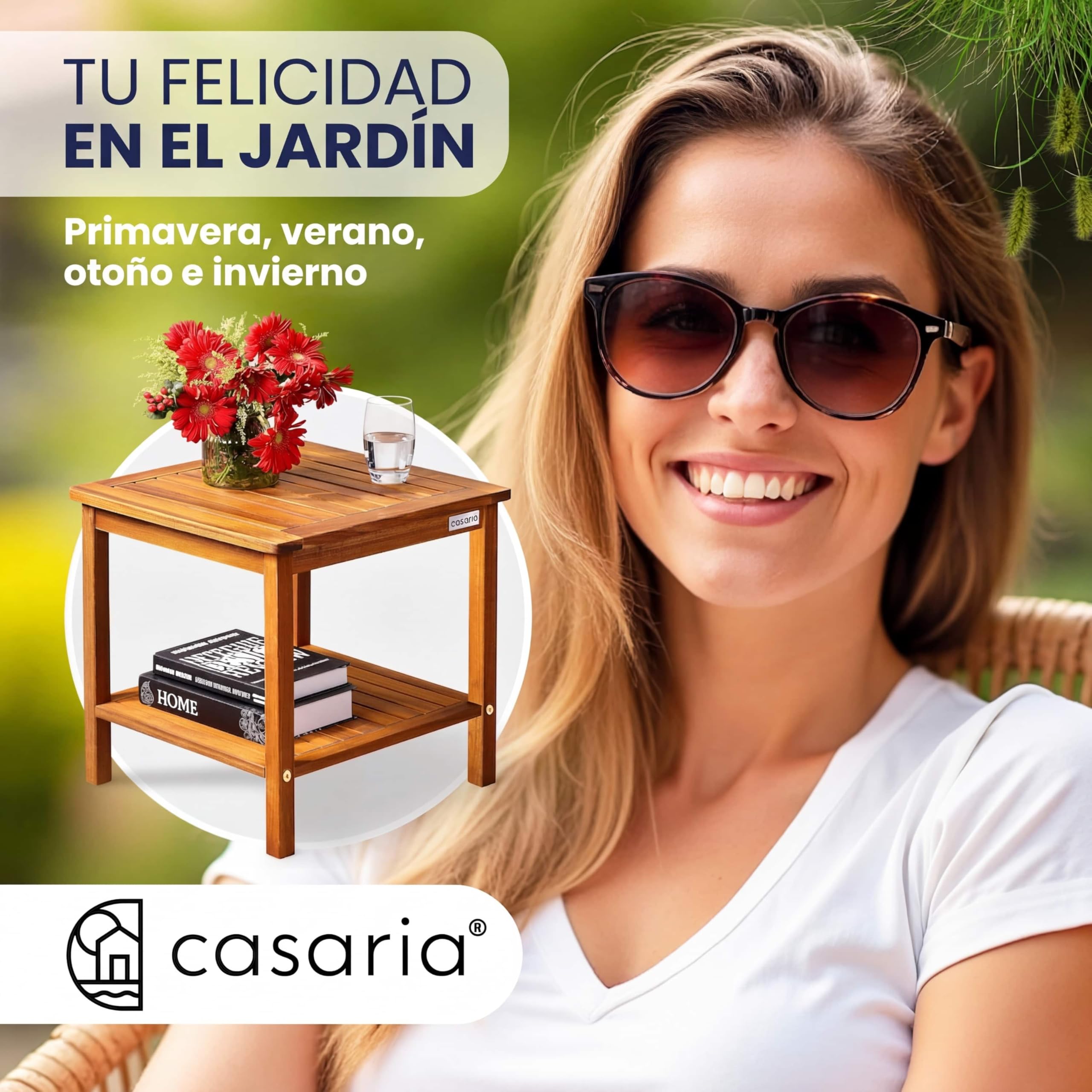 Casaria® Mesa Auxiliar Madera Acacia 2 Estantes Mesita Jardín 45x45x45cm Resistente Intemperie Capacidad Carga hasta 80 Kg Mueble Exterior Interior Terraza Balcón