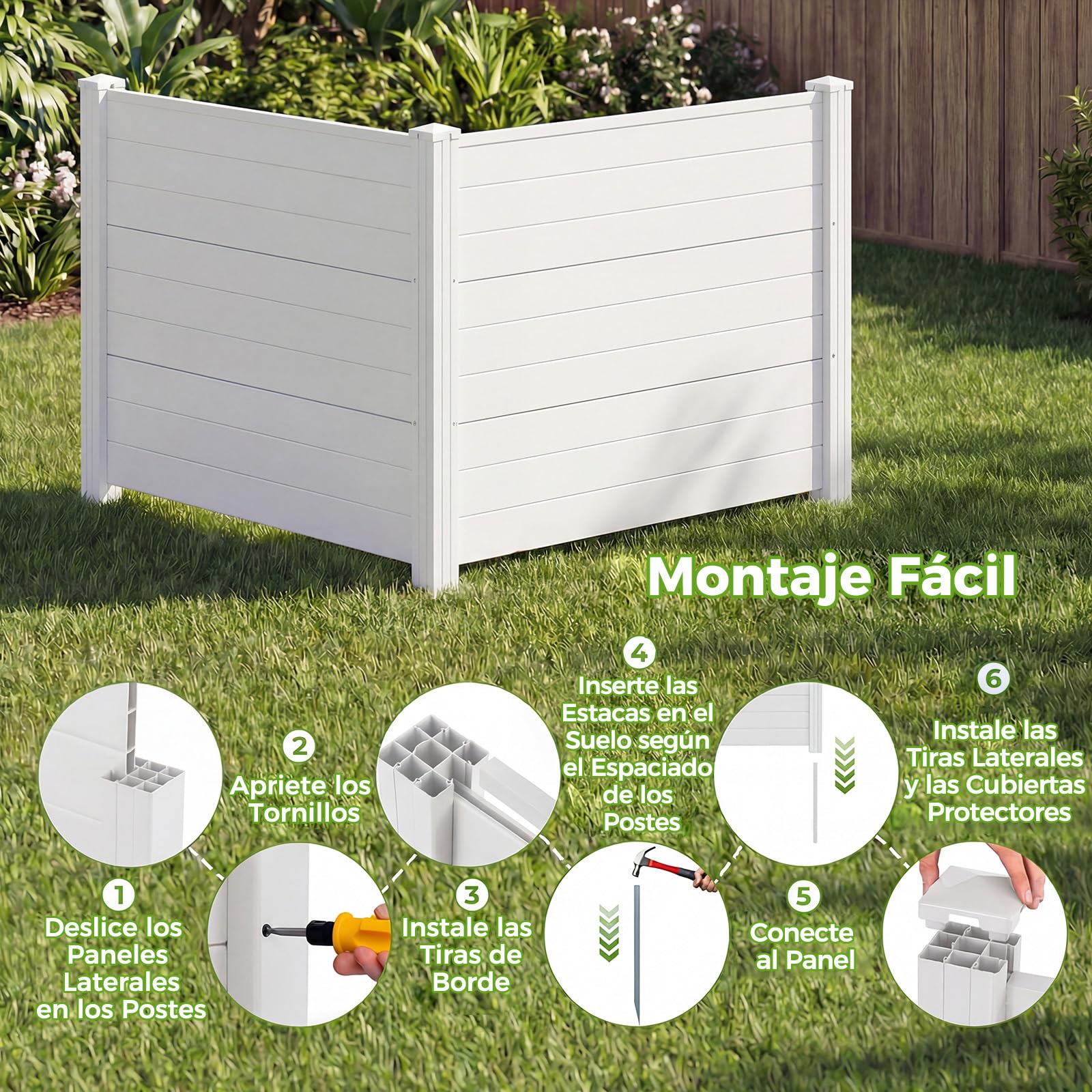 COSTWAY Vallas Jardin PP de 4 Paneles, 1220 x 95 mm, Valla de Ocultacidad | Pantallas de Privacidad con Estacas de Tierra para Aire Acondicionado y Cubo de Basura, Forma Recta o en L