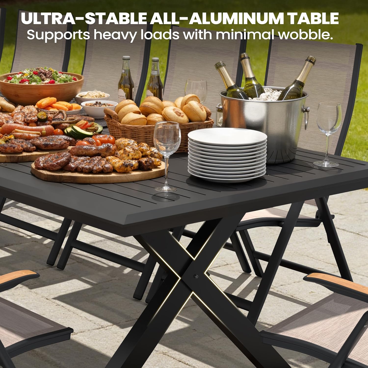 Pellebant 138" Aluminum Outdoor Patio Dining Table for 12-14, 11.5ft Weather-Resistant Black Tabletop with Umbrella Hole, Sturdy Frame – Large for Deck, Porch, Poolside