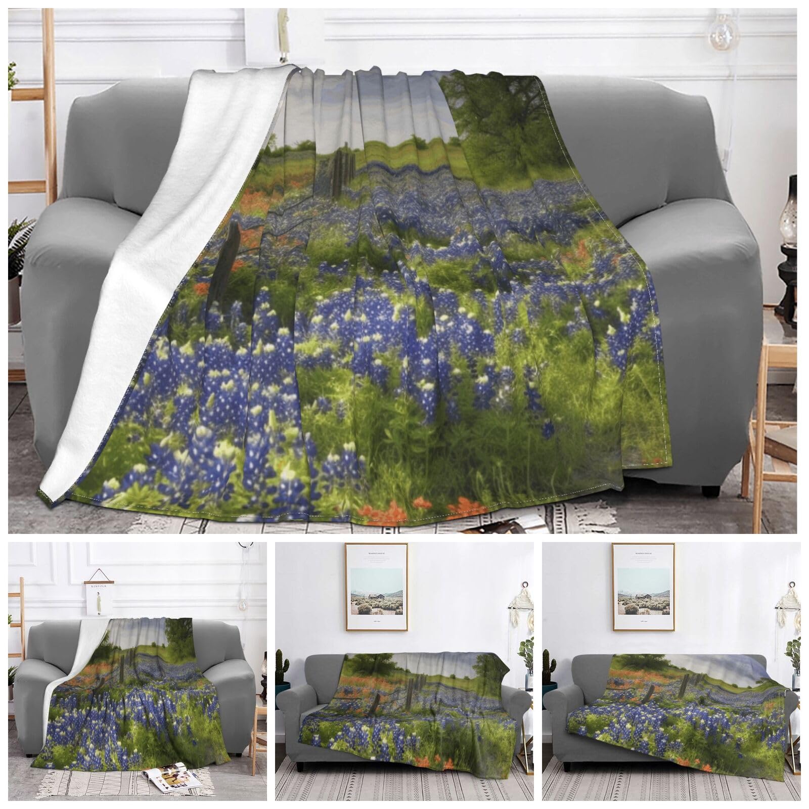 Couverture en flanelle légère plaid bleu imprimé toutes saisons
