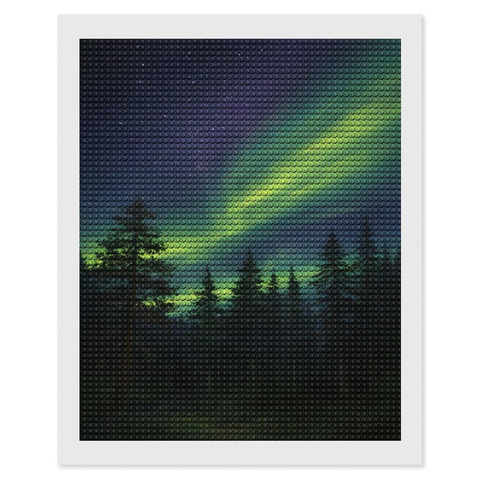 Junmoney Aurora Borealis Over A Forest Diamond Art Canvas 16"x20", Easy to Follow Symbols, Finish and Display, Fun Craft Experience, Aesthetic Room Decor