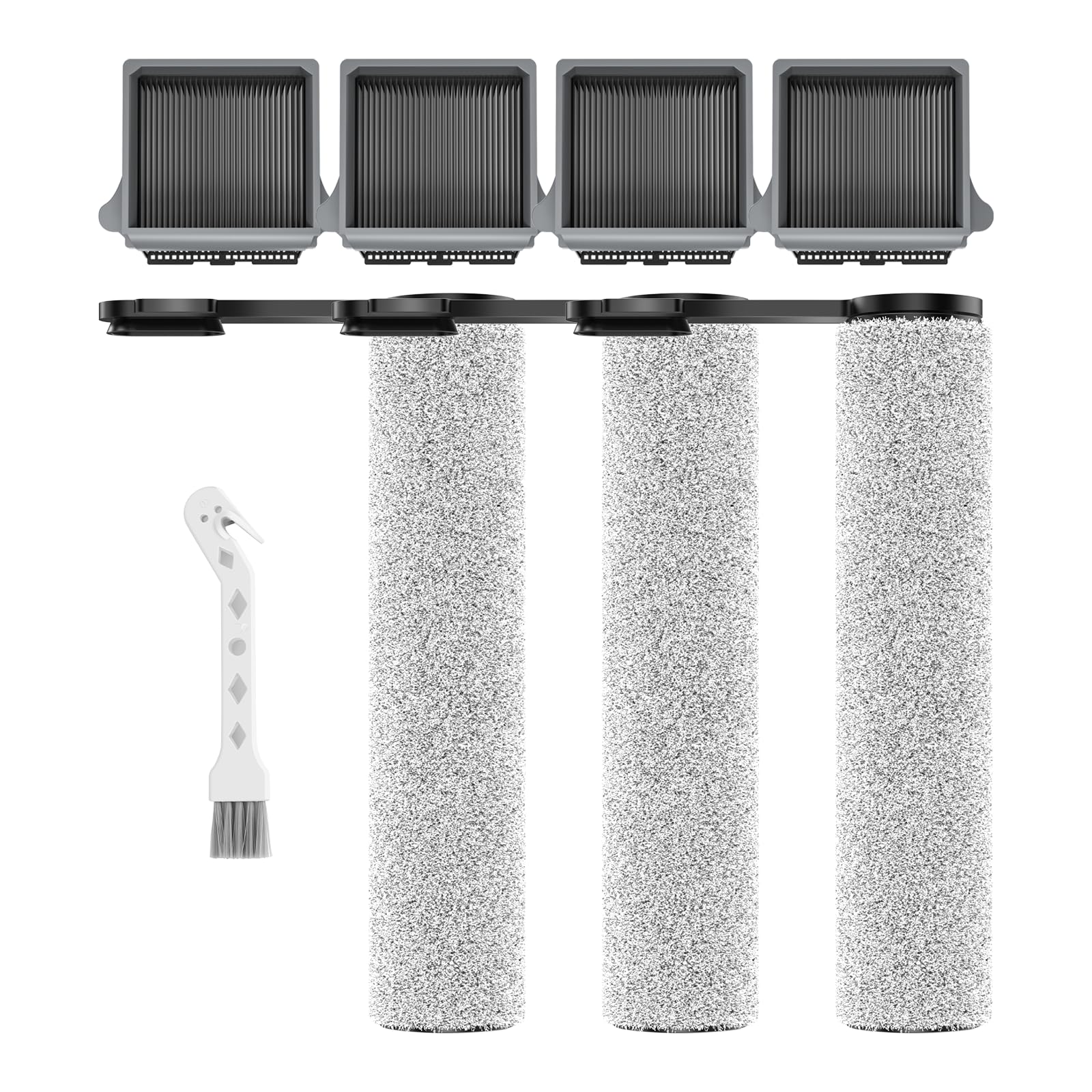 E.LUO Roller Brush and Filter Replacement Compatible with Tineco Floor One S7 Pro Cordless Vacuum Cleaner Replacement Parts Include 3 Brush Rollers, 4 Filters, 1 Clean
