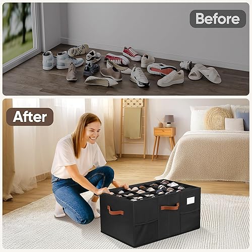 Miniatura 5 de Organizador de zapatos para armario, paquete de 2 contenedores de almacenamiento de zapatos con divisores ajustables, cajas organizadoras de