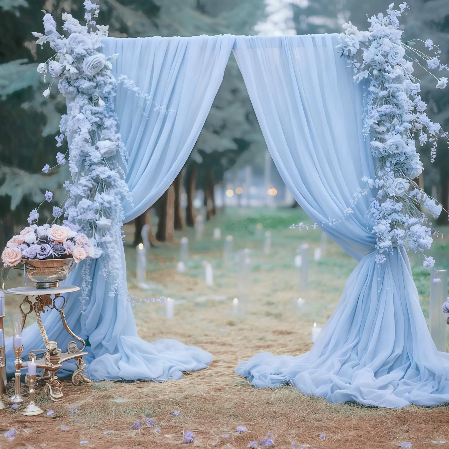 Photo 1 of 10ft x 10ft Baby Blue Backdrop Curtains, Wrinkle-Free Sheer Chiffon Fabric Photo Backdrop Draping Fabric for Wedding Arch Baby Shower Gender Reveal Photography Decorations