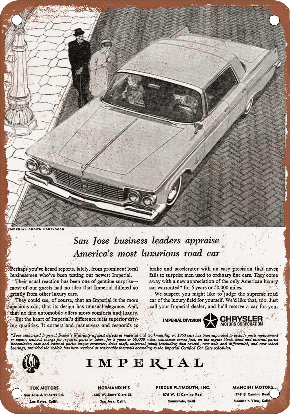 METAL SIGN - 1963 Imperial Vintage Ad 08 - Old Retro Rusty Look home decor