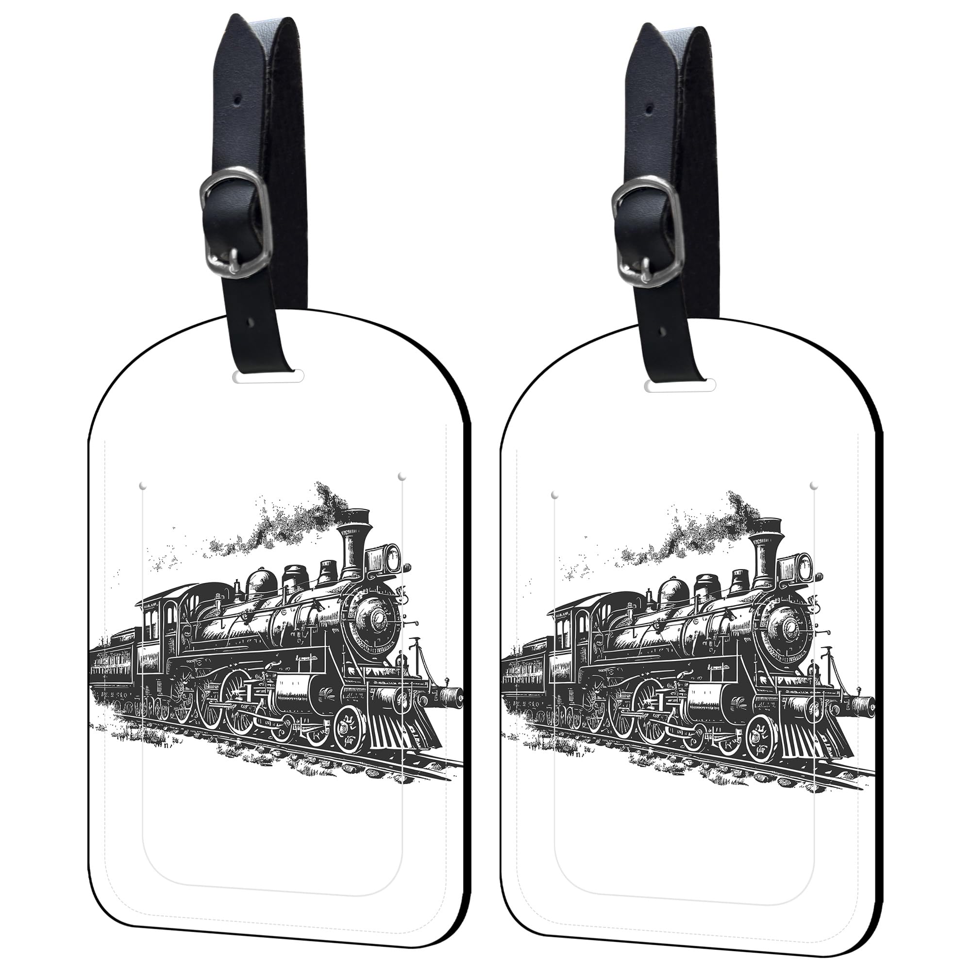 Neidius Luggage Tags for Suitcase 2 Pack Retro Steam Train Leather Luggage Tags with Name Tag Privacy Cover,Women Men Airport Cruise Luggage Travel