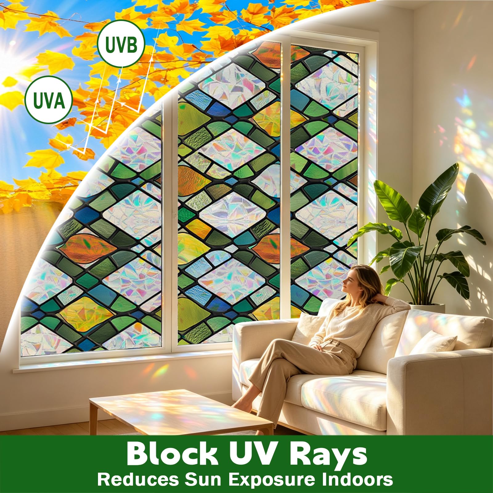 Película de La Ventana de Vidrio 100 x 900 cm con Efecto Arcoíris 3D Decoración Electroestática Anti-Ultravioleta Lámina Privacidad Ventana Adecuado Ideal Hogar y Oficina, E