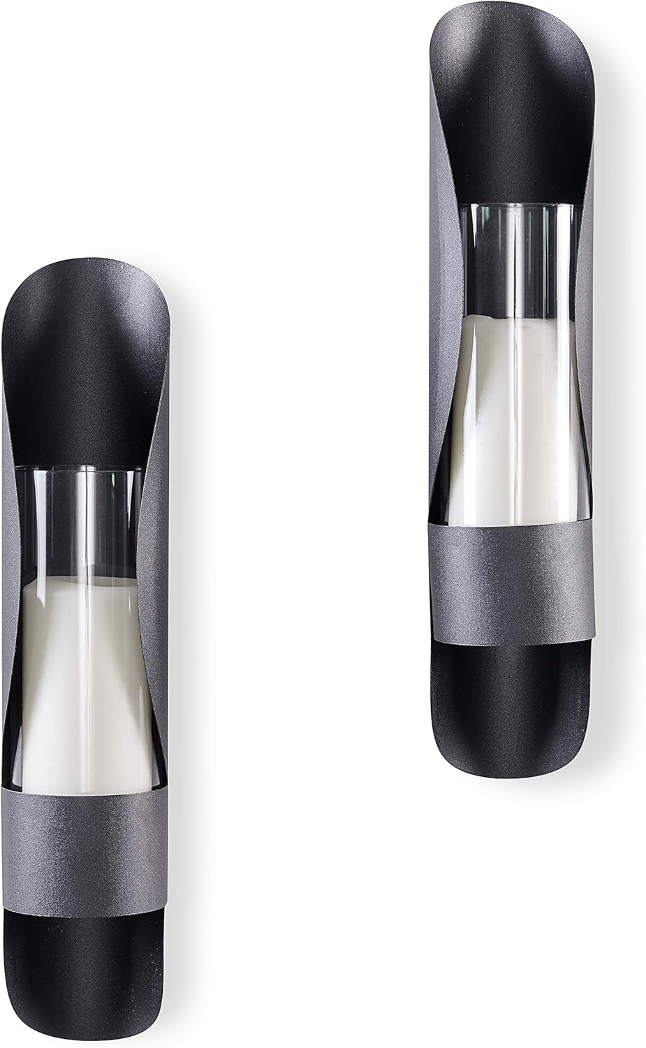 Danya B. SE2137 Iron and Glass Candle Wall Sconces - Wall Mount Hugging Metal Candle Holders with Glass Hurricanes - (Set of 2) - Black