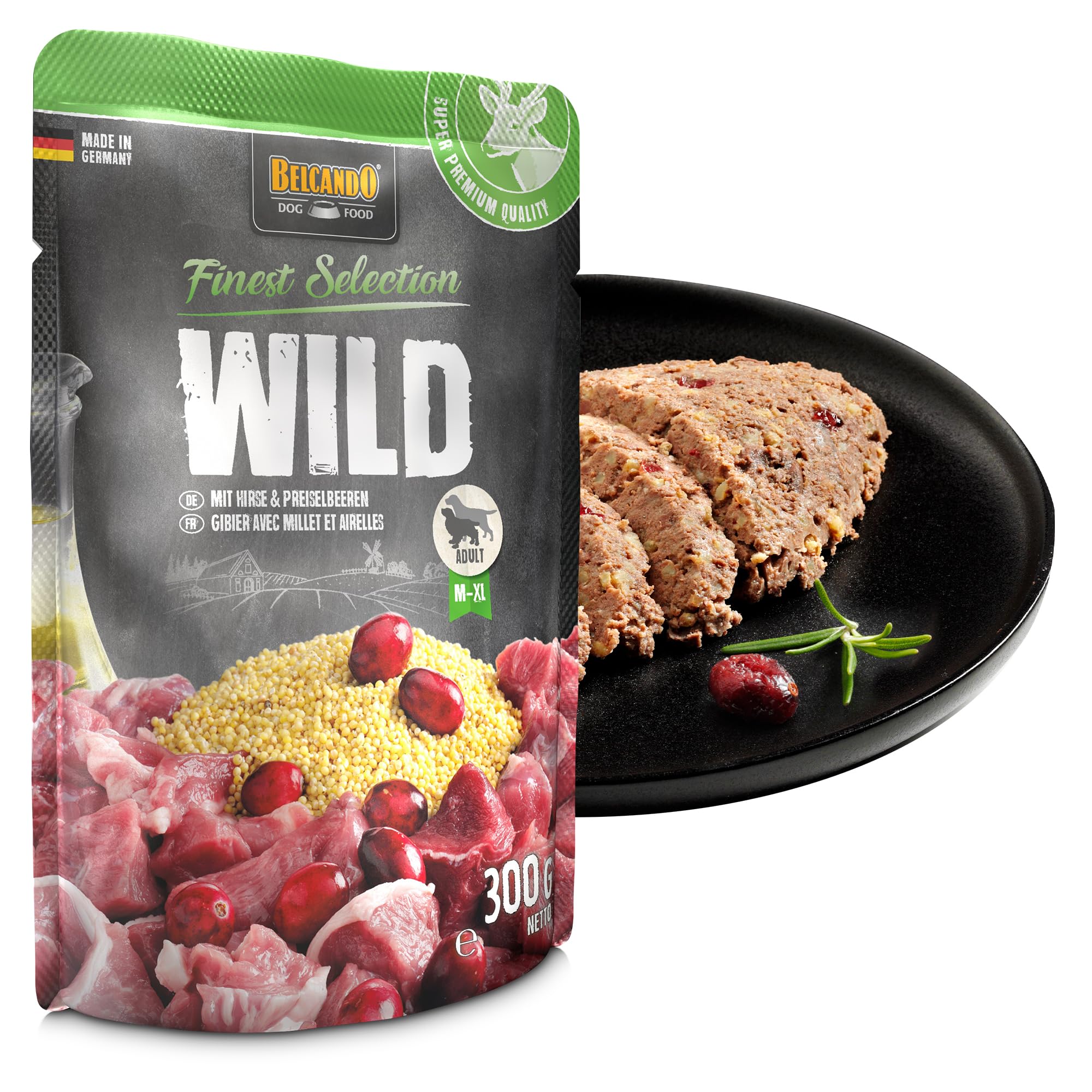 Belcando Bolsas [12x125g Venado con mijo y arándanos] | Comida húmeda para Perros | Alimento Completo en prácticas raciones Individuales