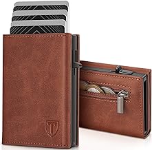 TENBST Mens Wallet RFID Card Holder Slim Wallet with Coin Pocket, 8 Credit Card Slots for Men, Credit Card Holder, Faux Leather, Brown Black