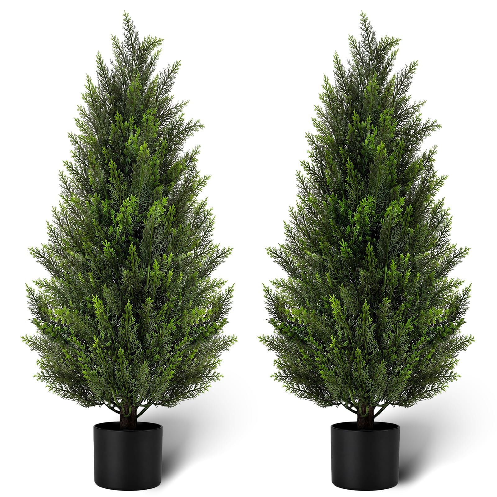 4FT Artificial Cedar Trees, Set of 2 Faux Cedar Topiary Plants with Planters, UV Resistant Fake Evergreen Trees for Indoor Outdoor Porch, Patio, Entryway, Garden Home Decor