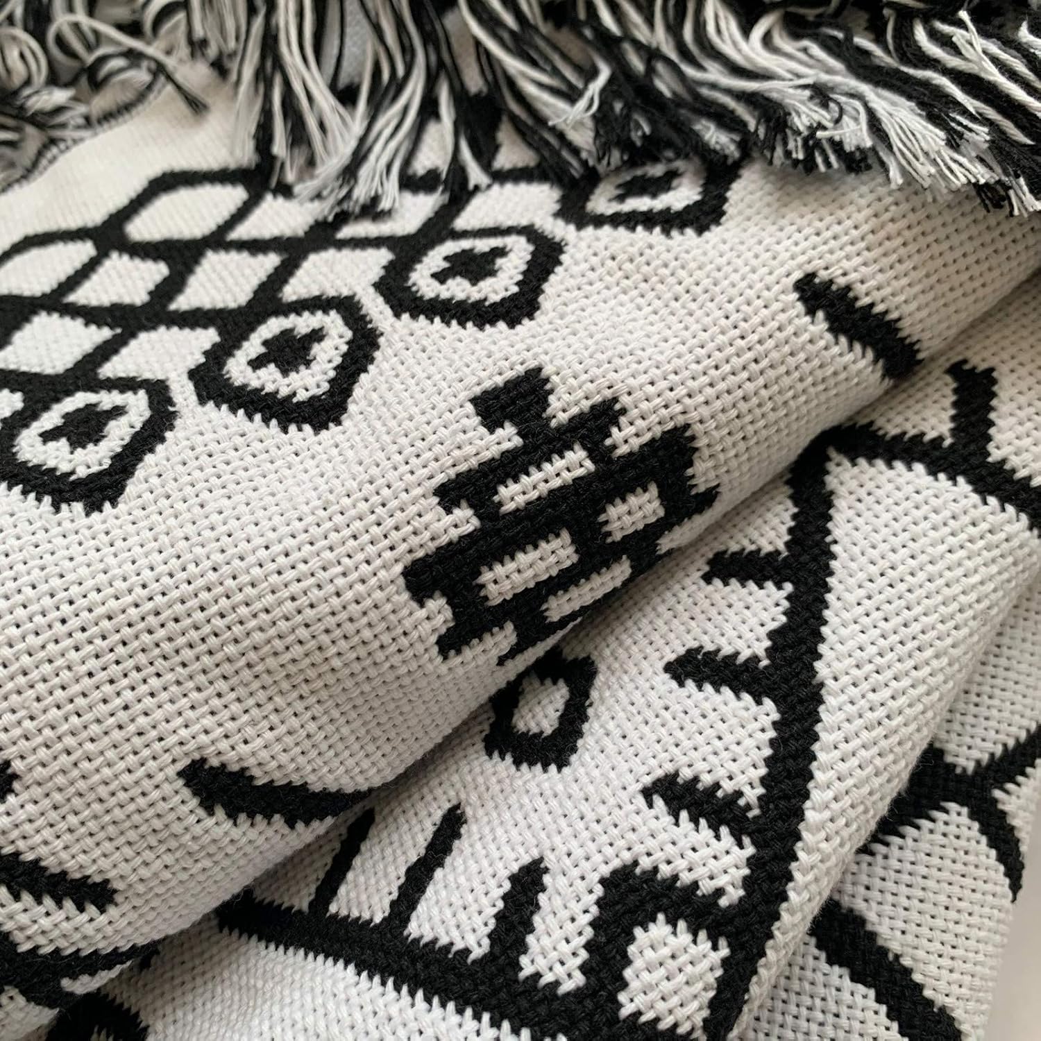 UKELER Boho Bathroom Rug 2'x4.3' Outdoor Door Mat Woven Cotton Bohemian Rug with Tassel Black White Reversible Kitchen Rugs Moroccan Small Area Rugs for Kitchen/Laundry/Doorway/Porch