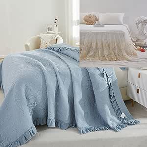 Amazon.com: Brandream 4-Piece Luxury Ruffle Bedspread Set Queen Size ...