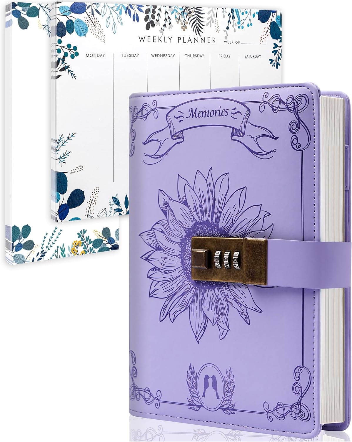 Lock Diary for Women Romance Purple Locking Journal & Weekly Planner Notepad Tear Off Premium Gift for Women Girls