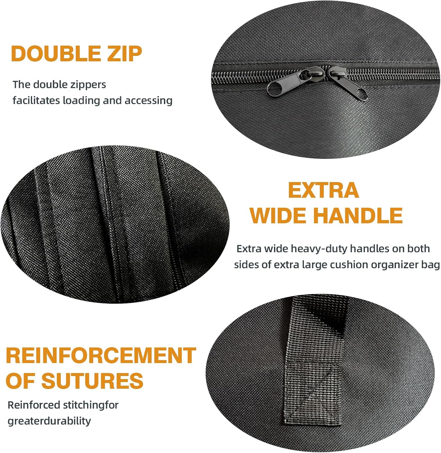 Extra Large Outdoor Cushion Storage Bag 68"L X 30"W X 20"H Waterproof Heavy Duty Big Patio Chair Cushion Storage Bag with Zipper and Handles for Backyard Pool, Black