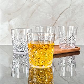 Lily's Home Unbreakable Premium Drinking Glasses Set of 4, Plastic Cups, Reusable Drinkware, Tumblers Water Cups, Shatterproof & Stackable, Indoor & Outdoor, 3.5in×3.9in, 13.5oz. Made in Taiwan.