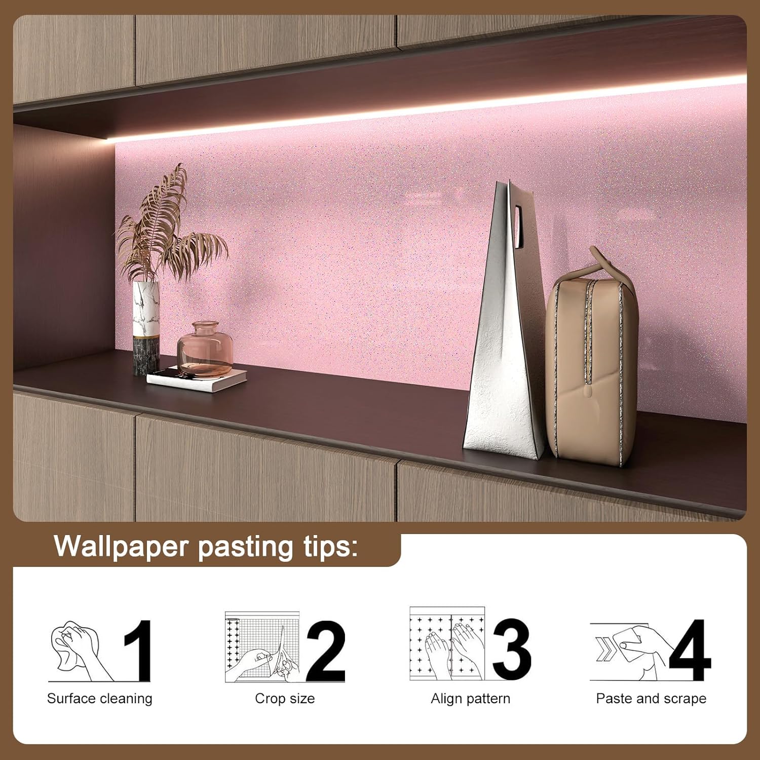 Pink Glossy Contact Paper Holographic Shiny Peel and Stick Wallpaper 15.7" X 196" Modern Sparkle Contact Paper Iridescent Self Adhesive Vinyl DIY Film for Countertops Furniture Shelf Drawer